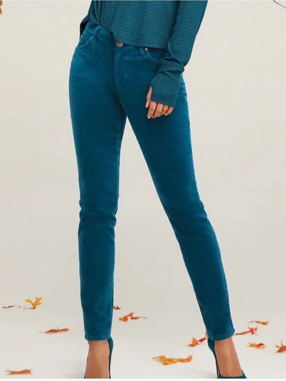 CABI Jeans Teal Moroccan Blue High Skinny Corduroy Pants Fitted Ribbed
